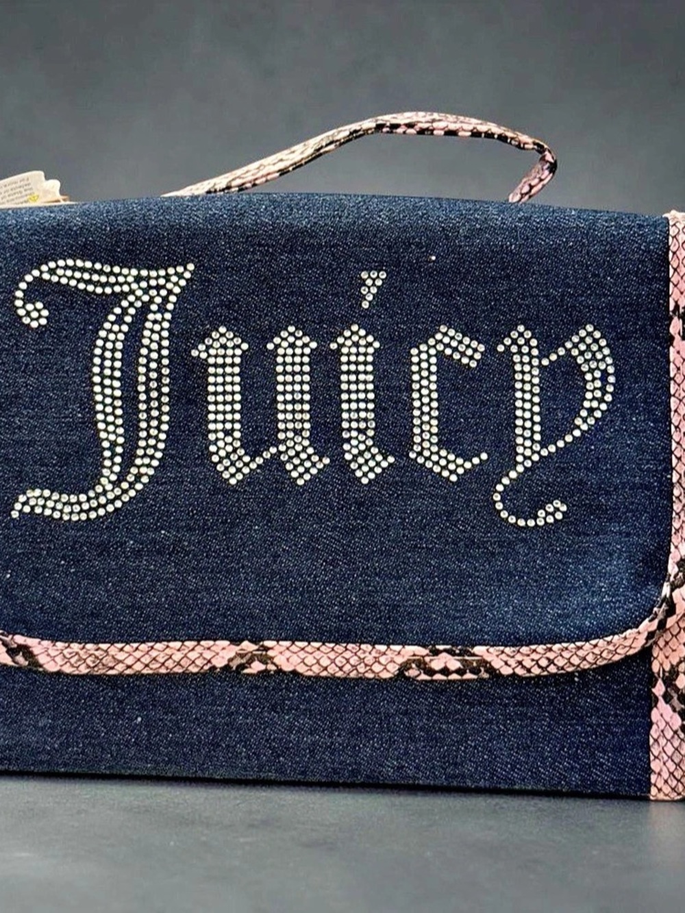 Juicy Couture Denim & Pink Snake Rhinestone Hanging Cosmetic Organizer Travel